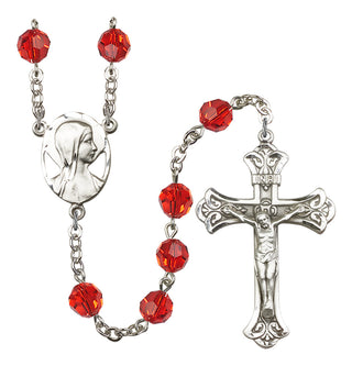 Silver Plated 8mm Austrian Crystal Madonna Mary Rosary in Ruby