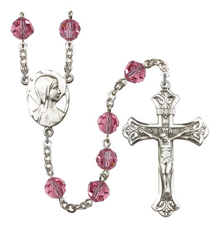 Silver Plated 8mm Austrian Crystal Madonna Mary Rosary in Rose
