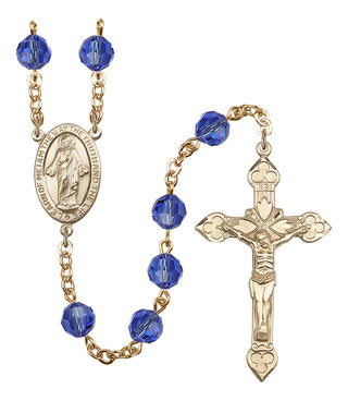 Gold Plated 8mm Austrian Crystal Scapular Rosary in Sapphire