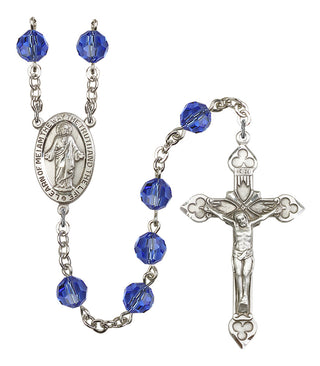Silver Plated 8mm Austrian Crystal Scapular Rosary in Sapphire