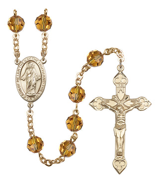 Gold Plated 8mm Austrian Crystal Scapular Rosary in Topaz