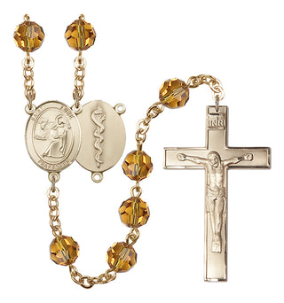 Gold Plated 6mm Austrian Crystal Saint Agatha / Nurse Rosary in Topaz