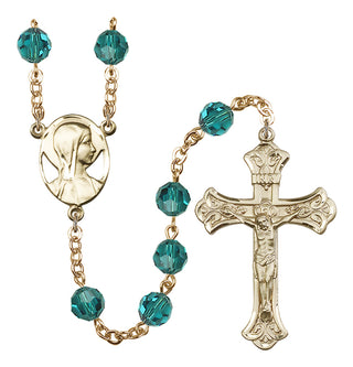 Gold Plated 8mm Austrian Crystal Madonna Mary Rosary in Zircon