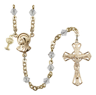 Gold Plated 5mm Austrian Crystal Madonna Mary Rosary in Crystal