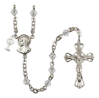 Silver Plated 5mm Austrian Crystal Madonna Mary Rosary in Crystal