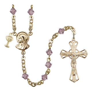 Gold Plated 5mm Austrian Crystal Madonna Mary Rosary in Light Amethyst