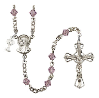 Silver Plated 5mm Austrian Crystal Madonna Mary Rosary in Light Amethyst