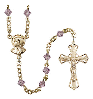 Gold Plated 5mm Austrian Crystal Madonna Mary Rosary in Light Amethyst