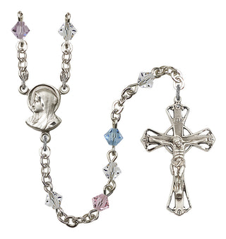 Silver Plated 5mm Austrian Crystal Madonna Mary Rosary in Multi-Color