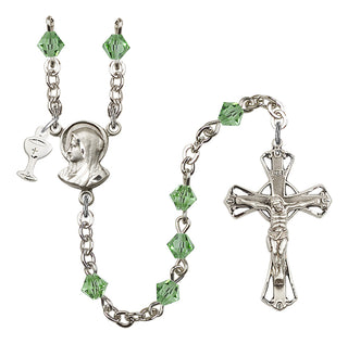 Silver Plated 5mm Austrian Crystal Madonna Mary Rosary in Peridot