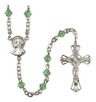 Silver Plated 5mm Austrian Crystal Madonna Mary Rosary in Peridot