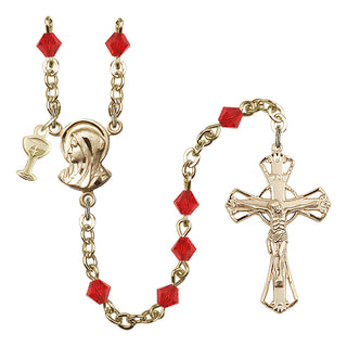 Gold Plated 5mm Austrian Crystal Madonna Mary Rosary in Ruby