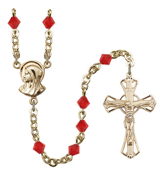 Gold Plated 5mm Austrian Crystal Madonna Mary Rosary in Ruby