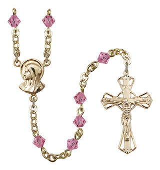 Gold Plated 5mm Austrian Crystal Madonna Mary Rosary in Rose
