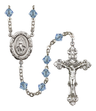 Silver Plated 6mm Austrian Crystal Miraculous Rosary in Aqua