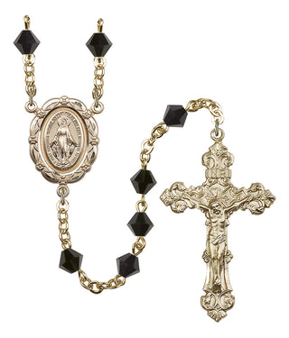 Gold Plated 6mm Austrian Crystal Miraculous Rosary in Jet