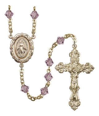 Gold Plated 6mm Austrian Crystal Miraculous Rosary in Light Amethyst