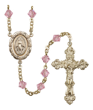 Gold Plated 6mm Austrian Crystal Miraculous Rosary in Light Rose