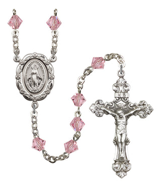 Silver Plated 6mm Austrian Crystal Miraculous Rosary in Light Rose