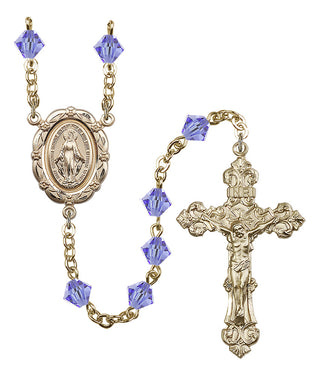 Gold Plated 6mm Austrian Crystal Miraculous Rosary in Light Sapphire