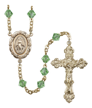 Gold Plated 6mm Austrian Crystal Miraculous Rosary in Peridot