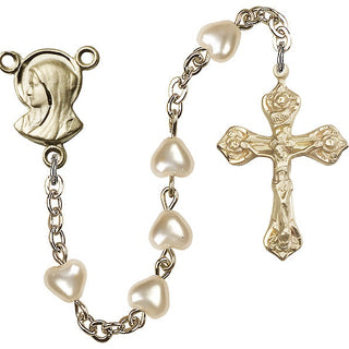 Gold Plated Rosary with 6mm Heart Faux Pearl beads