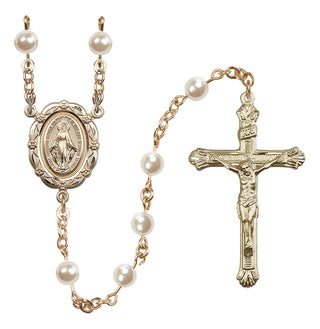 14 Karat Gold 6mm Faux Pearl Miraculous Rosary