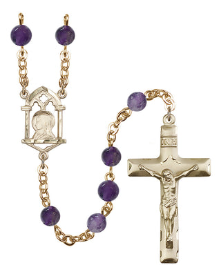 Gold Plated 6mm Semi-Precious Madonna Mary Rosary in Amethyst