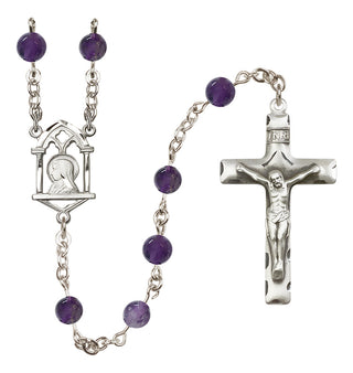 Sterling Silver 6mm Semi-Precious Stone Madonna Mary/ Sacred Heart Rosary in Amethyst