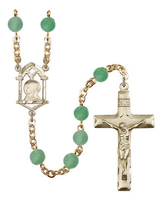 Gold Plated 6mm Semi-Precious Madonna Mary Rosary in Aventurine