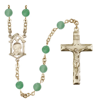 14 Karat Gold-Filled 6mm Semi-Precious Stone Madonna Mary/ Sacred Heart Rosary in Aventurine