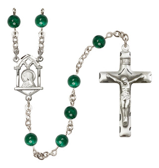 Sterling Silver 6mm Semi-Precious Stone Madonna Mary/ Sacred Heart Rosary in Malacite