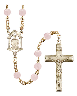 Gold Plated 6mm Semi-Precious Madonna Mary Rosary in Pink