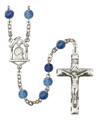 Silver Plated 6mm Semi-Precious Madonna Mary Rosary in Sodalite