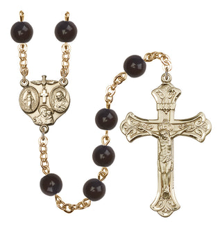 Gold Plated 8mm Black Onyx 3-Way Rosary