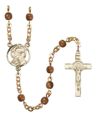 Gold Plated 4mm Wood Scapular Rosary