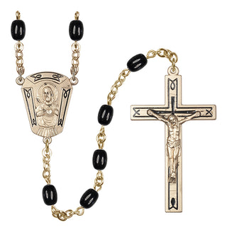 14 Karat Gold 4x8mm Black Scapular Rosary