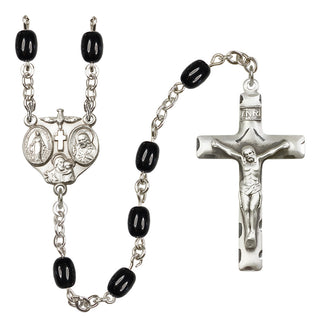 Silver Plated 4x8mm Black 3-Way Rosary