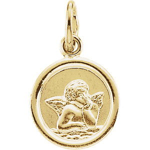 14K Gold Round Angel Pendant Pendant