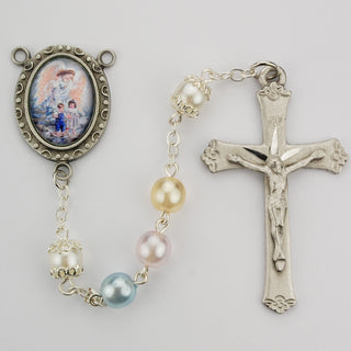 Multi Faux Pearl Guardian Angel Rosary Boxed
