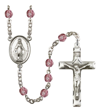 Silver Plated 6mm Fire Polished Miraculous Rosary in Amethyst