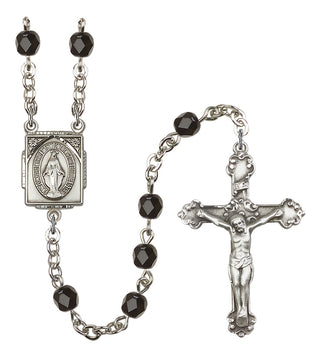 Silver Plated 6mm Fire Polished Miraculous Rosary in Black
