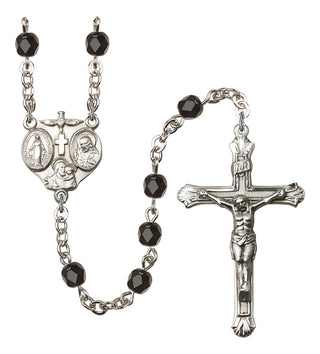 Silver Plated 6mm Fire Polished 3-Way Rosary in Black