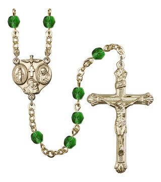 Gold Plated 6mm Fire Polished 3-Way Rosary in Emerald