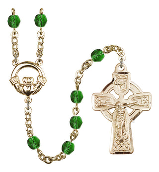Gold Plated 6mm Fire Polished Claddagh Rosary