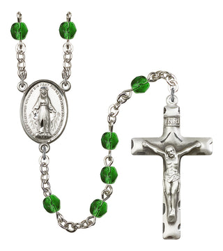 Silver Plated 6mm Fire Polished Miraculous Rosary in Emerald