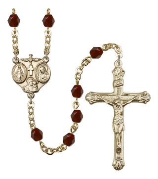 Gold Plated 6mm Fire Polished 3-Way Rosary in Garnet