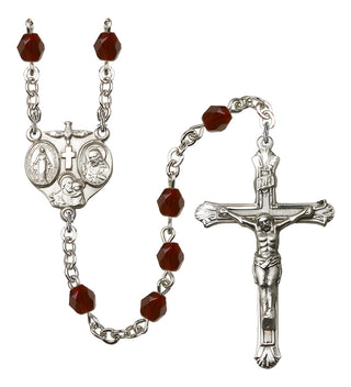 Silver Plated 6mm Fire Polished 3-Way Rosary in Garnet
