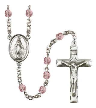 Silver Plated 6mm Fire Polished Miraculous Rosary in Light Amethyst