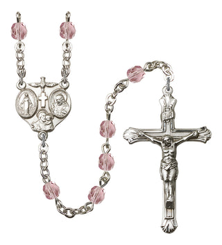 Silver Plated 6mm Fire Polished 3-Way Rosary in Light Amethyst